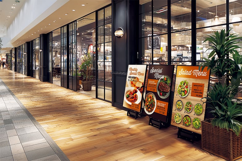 省スペース設置スタンド【ポスタースタンド・イーゼル】動線確保に便利