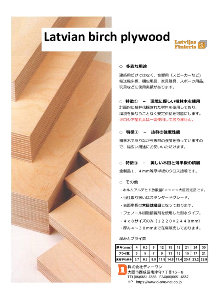 ラトビア産ホワイトバーチ合板カタログ