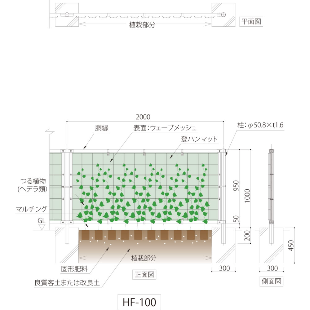 つる植物を用いた緑化型目かくしフェンスヘデラ登ハンシステム「ツルパワーフェンス」
