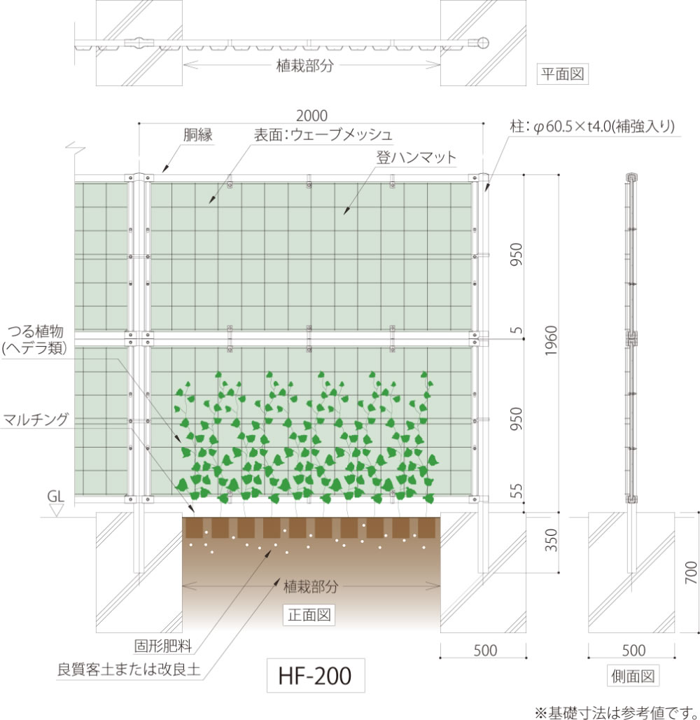 つる植物を用いた緑化型目かくしフェンスヘデラ登ハンシステム「ツルパワーフェンス」