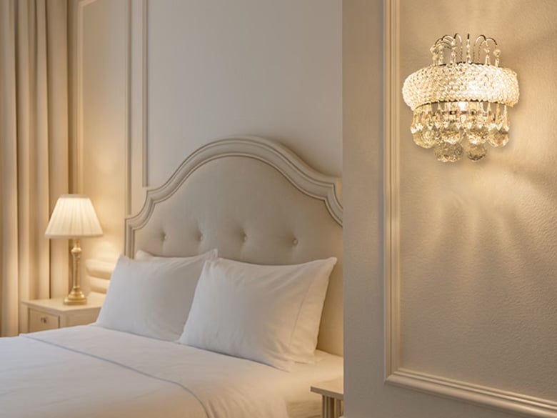 壁を彩る ローズゴールドのシャンデリア/でんらい