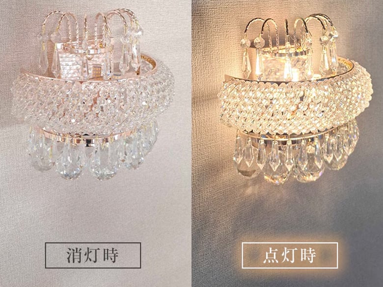 壁を彩る ローズゴールドのシャンデリア