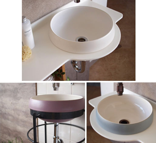 ↑ツートンカラーが特徴的な手洗器「グローブ」