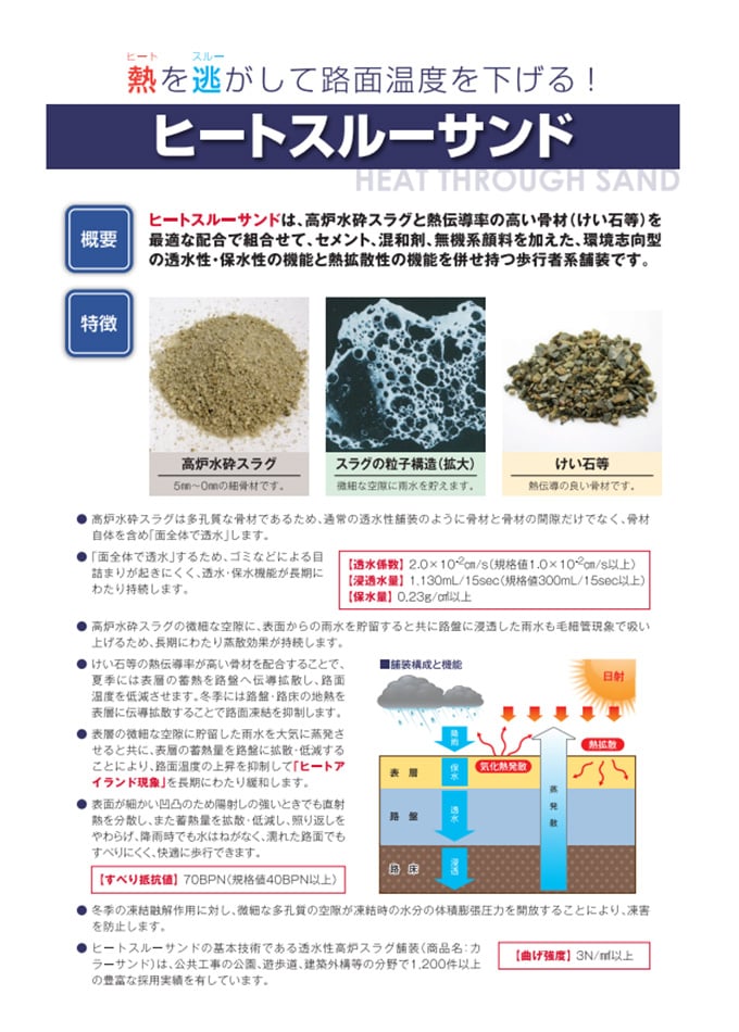 熱伝導保水スラグ舗装材【ヒートスルーサンド】