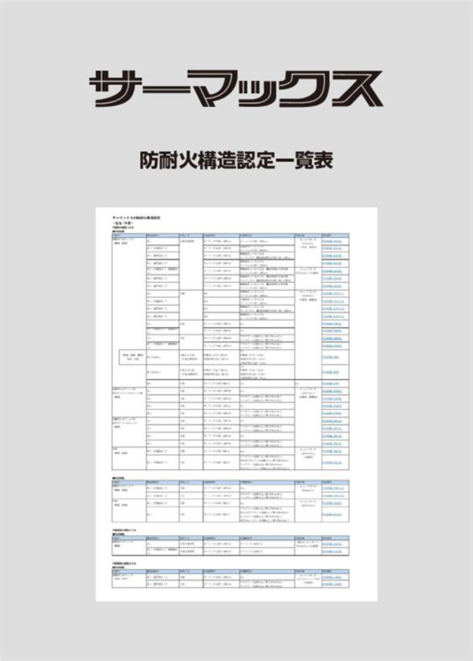 サーマックス 防耐火構造認定一覧表