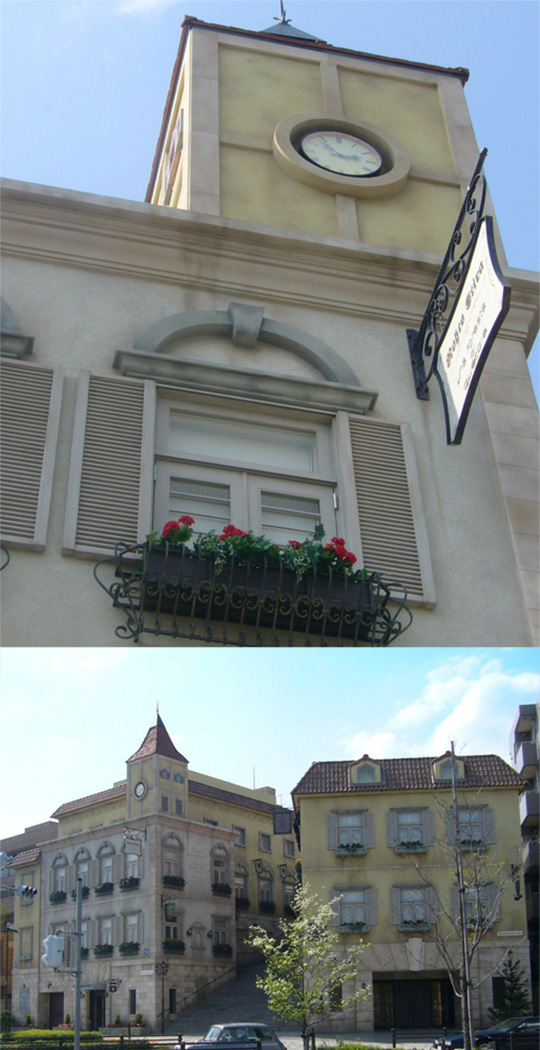 中世ヨーロッパの建物と街並みを再現した施設。 アルデコ使用部位:外装/モールディング、窓額縁、レリーフ、ガラリ