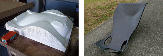 左:当社従来品(旧製品)によるシートの型の事例 右:左の型を用いて製作したシート