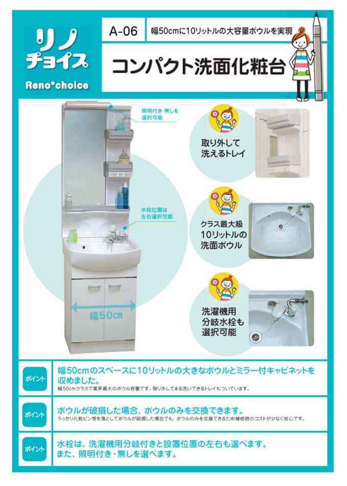 リノAQUA コンパクト洗面化粧台(A-06)