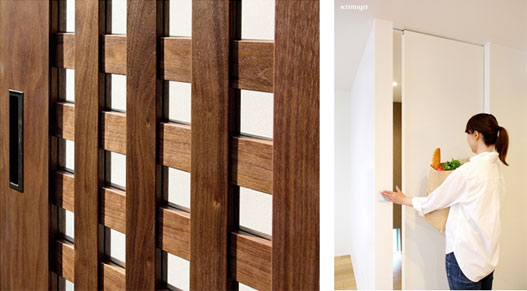 左:ゼンスタイル 格子 右:デザインと安全性にこだわった自動ドア「オートマチックドア