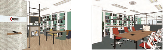 【千葉営業所 内観イメージCG(左:受付 右:会議室)】