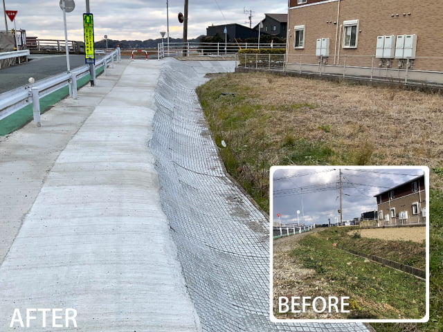 道路路肩法面用防草マット(マルチマット)