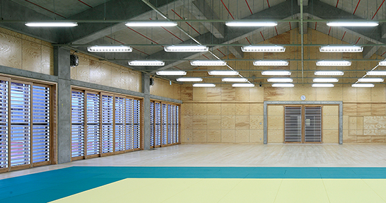 木アルミ複合防球格子建具 ボールガード