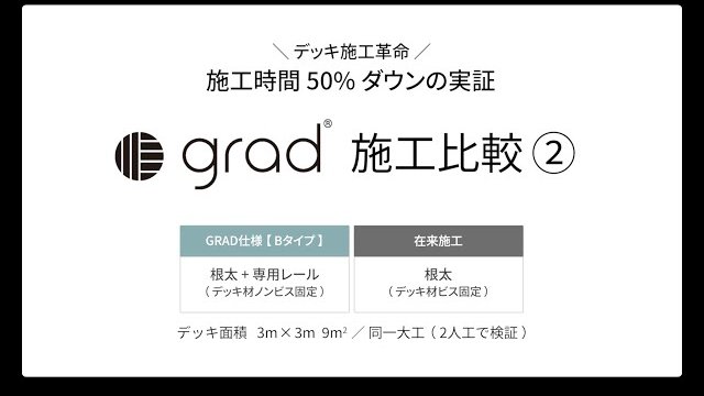 革新的クリップ固定式デッキ「GRAD」 施工検証 Bタイプ /在来式 比較動画/プレイリーホームズ株式会社