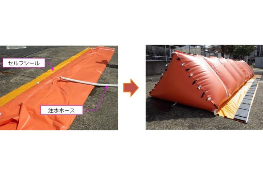 可搬式特殊堤防「デルタチューブ®(三角水のう)」