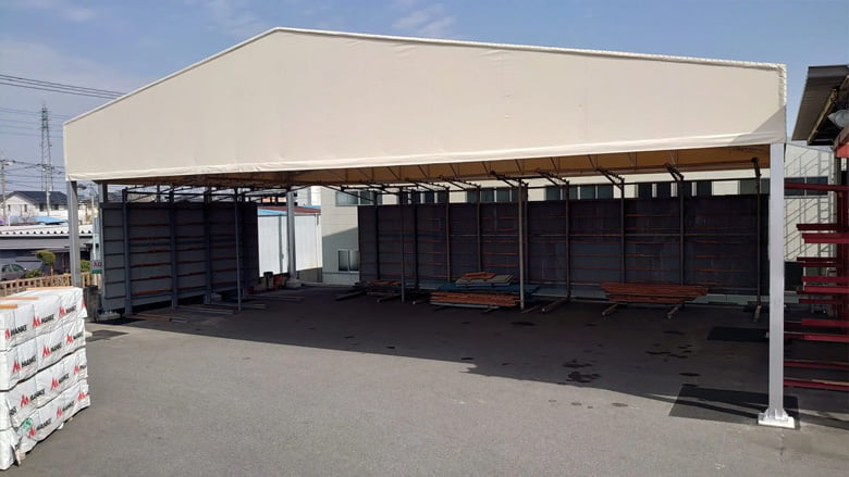 【施工事例】木材保管用上屋テント/高島株式会社