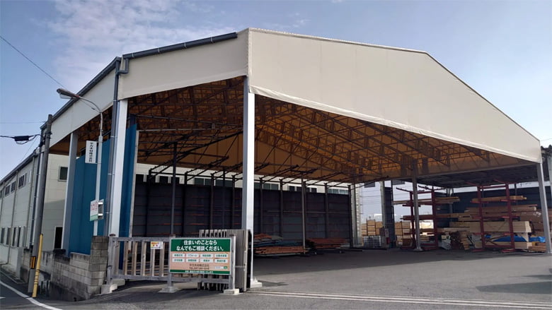【施工事例】木材保管用上屋テント/高島株式会社