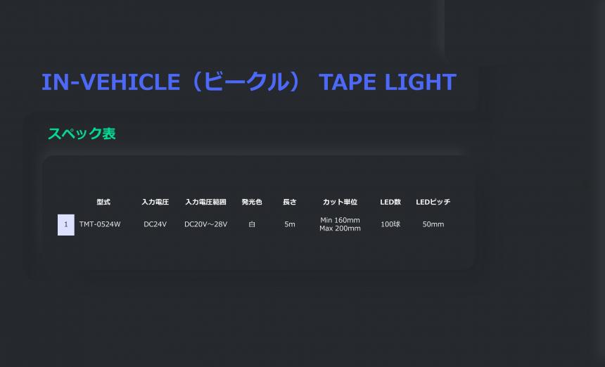 「IN-VEHICLE TAPE LIGHT」定電流制御テープライト
