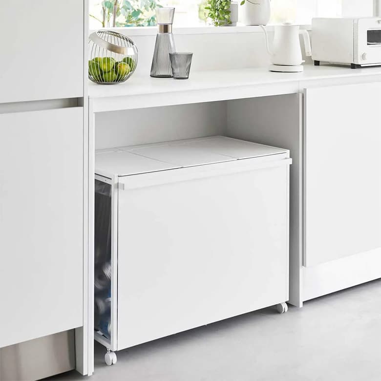 【tower】蓋付き目隠し分別ダストワゴン  45L 3分別