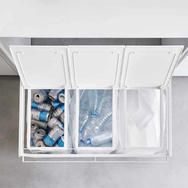 【tower】蓋付き目隠し分別ダストワゴン  45L 3分別