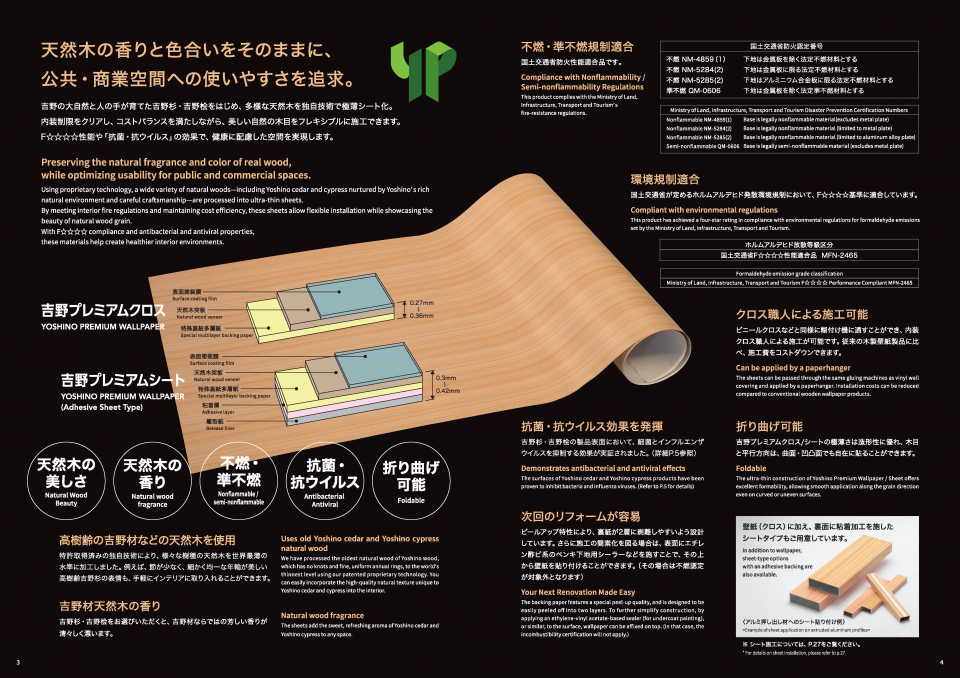 不燃・準不燃認定 内装用天然木クロス/シート F★★★★【吉野プレミアムクロス/シート】